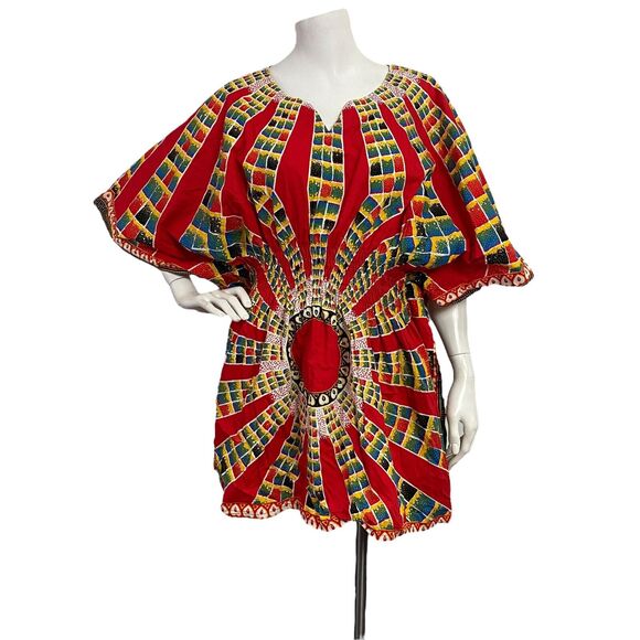 Step In Style Womens Cotton Top Blouse Dashiki Print Kimono Sleeve One Size - Picture 1 of 10
